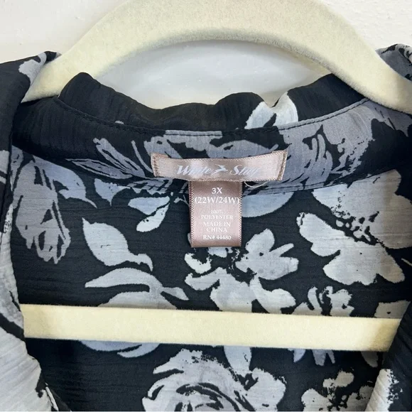 Floral Dark Romantic Button Up Black Gray Top Plus Size 3X Goth Whimsigoth Work - Picture 6 of 12